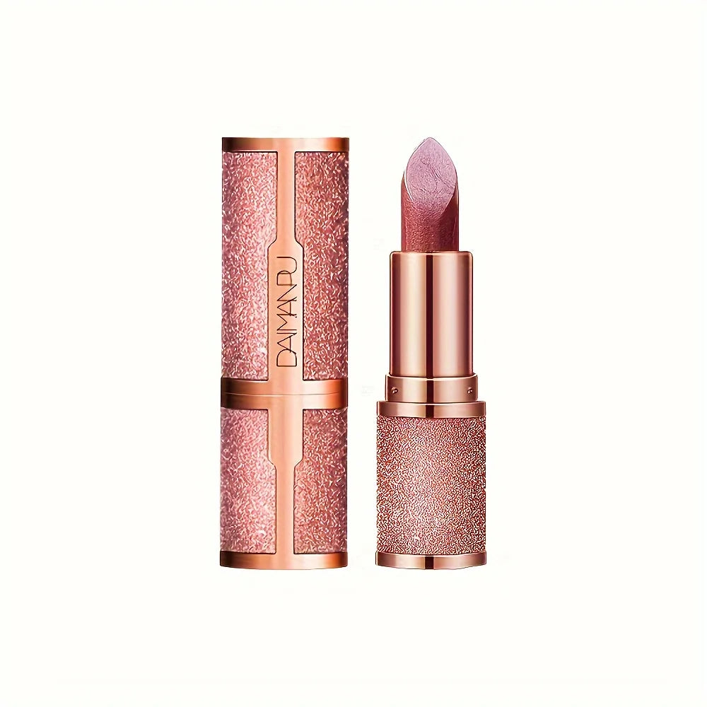 Blushimmer rose smoke powder lipstick with glossy velvet finish, waterproof and anti-fouling, perfect for shiny, durable lips.