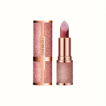 Blushimmer rose smoke powder lipstick with glossy velvet finish, waterproof and anti-fouling, perfect for shiny, durable lips.
