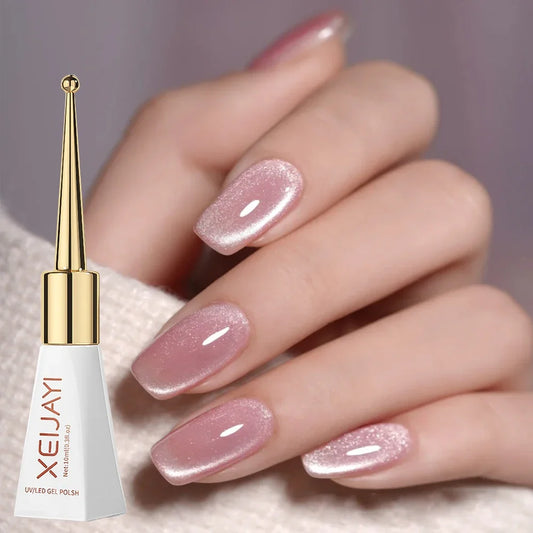 Blushimmer XEIJAYI pink cat eye gel nail polish with magnetic ceramic finish, semi-permanent UV gel for professional nail art.