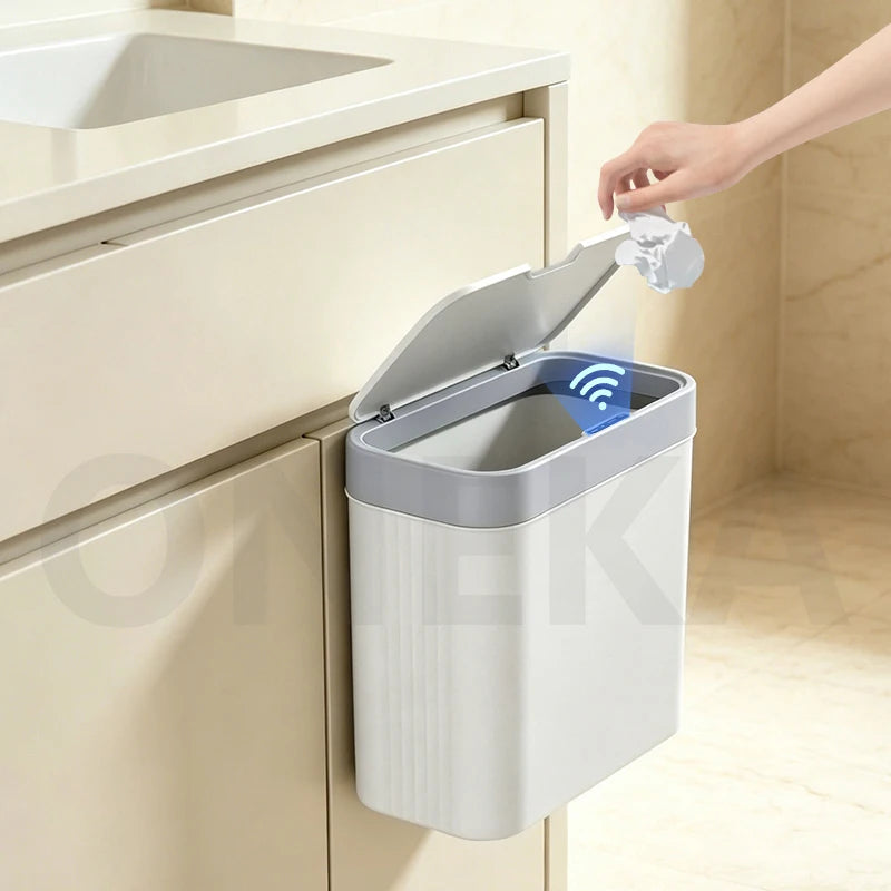 14L Smart Sensor Trash Can, Wall-Mounted with Hook ，Ideal for Bathroom Waste Disposal, Suitable  Bedroom, Kitchen, Living Room