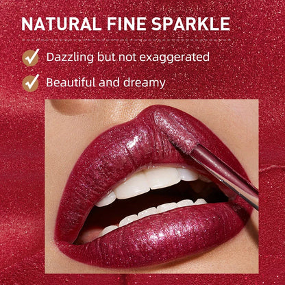 Blushimmer QIBEST shimmer lip gloss with diamond glitter, waterproof long-lasting matte liquid lipstick in red and purple shades for women makeup