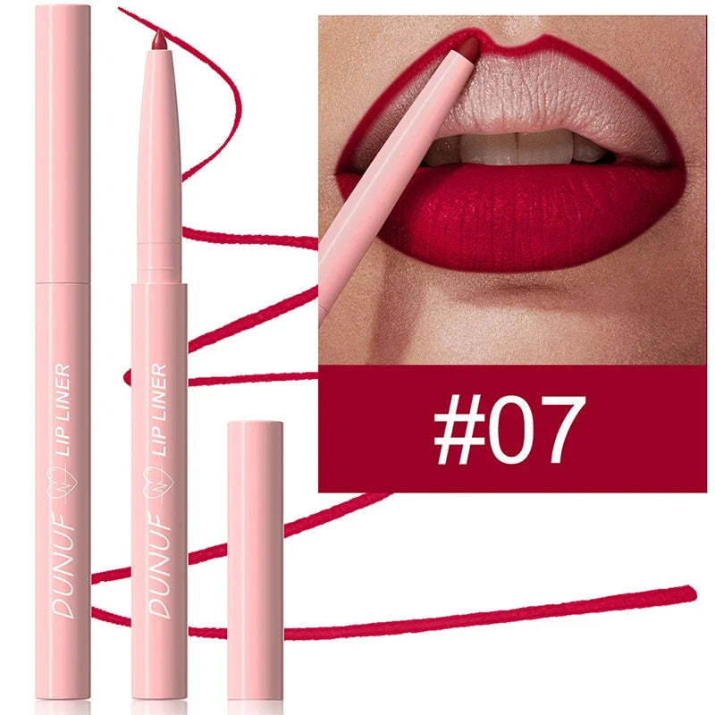 Blushimmer velvet matte lip liner pencil in soft nude and red shades, waterproof, plumping, and contouring for precise lip definition