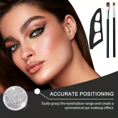 Blushimmer eye makeup assistant with two eyeshadow brushes, templates, and molds for precise eyeshadow application and blending.