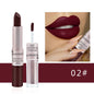 Blushimmer 2-in-1 velvet matte lipstick and lip gloss in a deep red shade with a double head design, waterproof and non-stick.