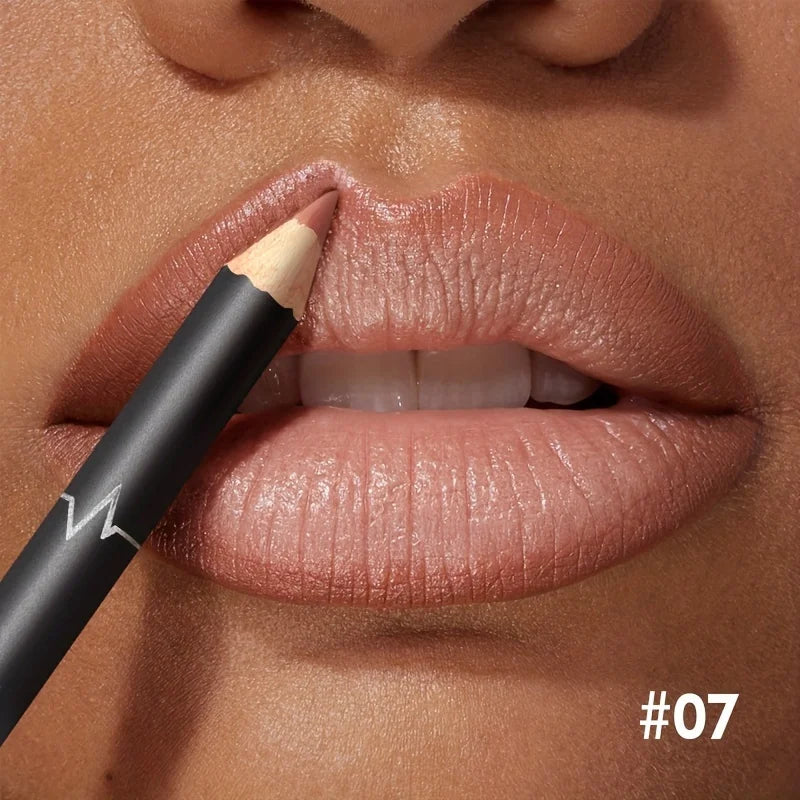 Blushimmer waterproof matte lipliner pencil in red with a long-lasting, moisturizing lipstick finish, shown with the product and swatches.