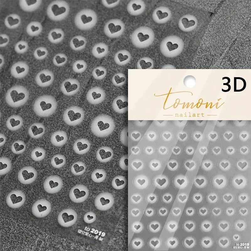 Colorful Cat's Eye 5D gradient love heart gem nail art stickers with geometric wing design for manicures by Blushimmer.