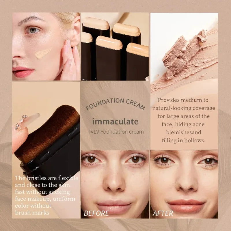 Blushimmer TVLV eraser foundation stick with brush, 20g, brightening liquid makeup concealer for long-lasting, non-marking coverage.