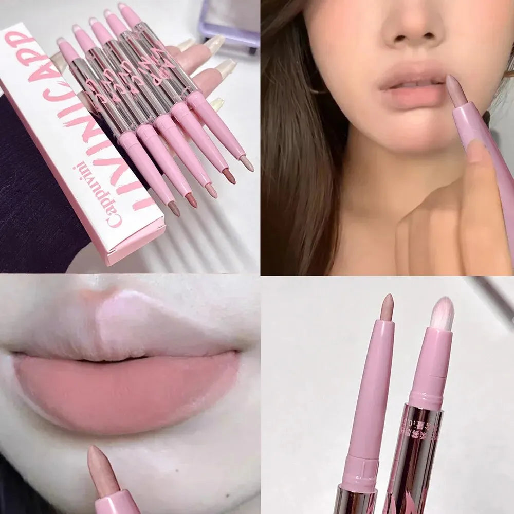 Blushimmer nude lip liner with lip brush, Korean style long-lasting velvet matte lipstick, perfect for natural lip makeup.