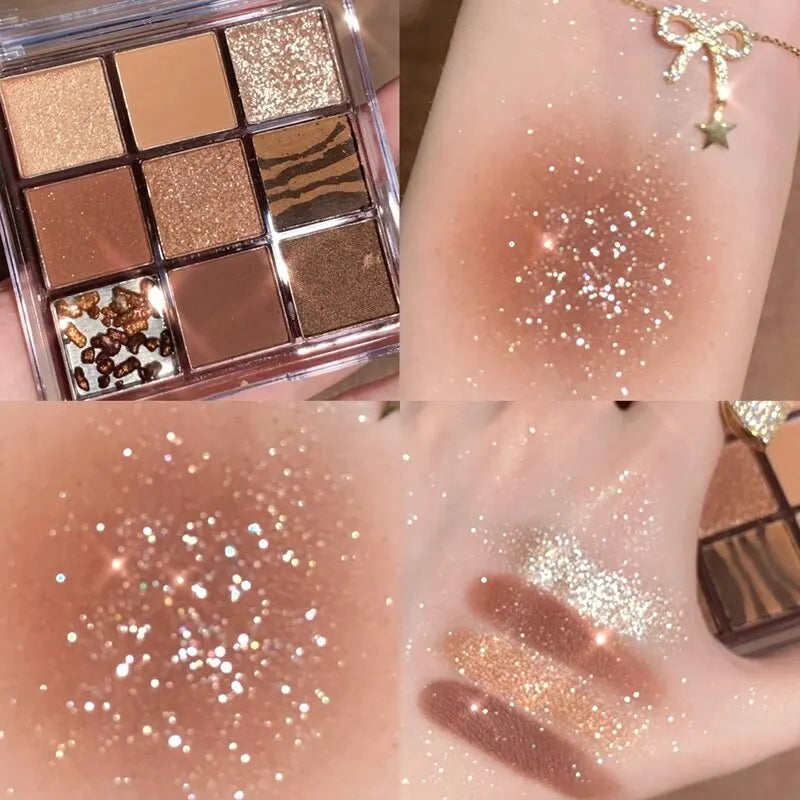 Blushimmer DIKALU spring and summer eyeshadow palette with nine rosy shades in a grid, featuring soft, smoky, low-saturation powder colors.