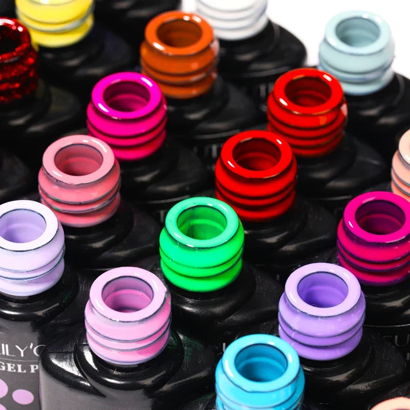 Colorful LILYCUTE 7ML gel nail polish bottles from Blushimmer, showcasing vibrant shades for long-lasting manicure nail art.