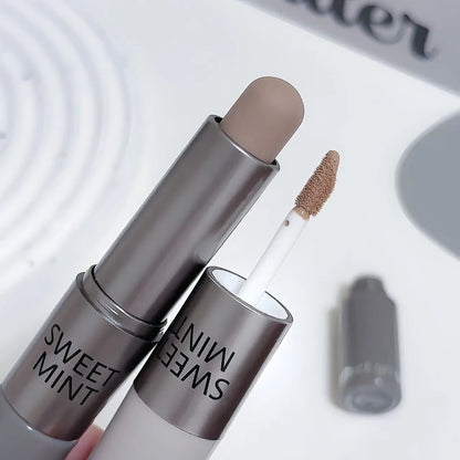 Blushimmer dual-end liquid bronzer and concealer pencil for face brightening, contouring, and nose shaping makeup application.