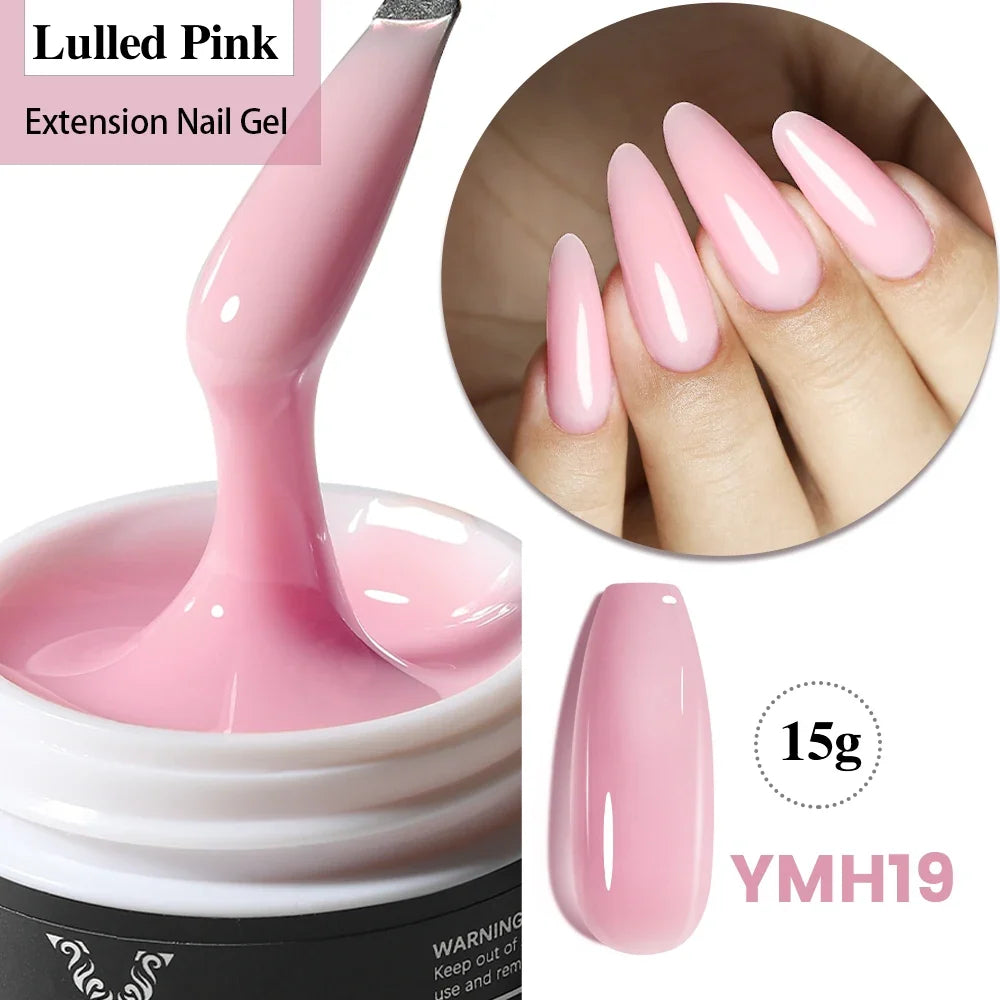 Blushimmer YOKEFELLOW 15g nude pink clear gel extension nail polish for building and extending nails, UV and LED soak-off gel