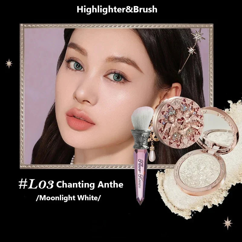 Blushimmer Little Angel Collection face powder palette with highlighter, contour, and relief shades in 8g compact, makeup palette.