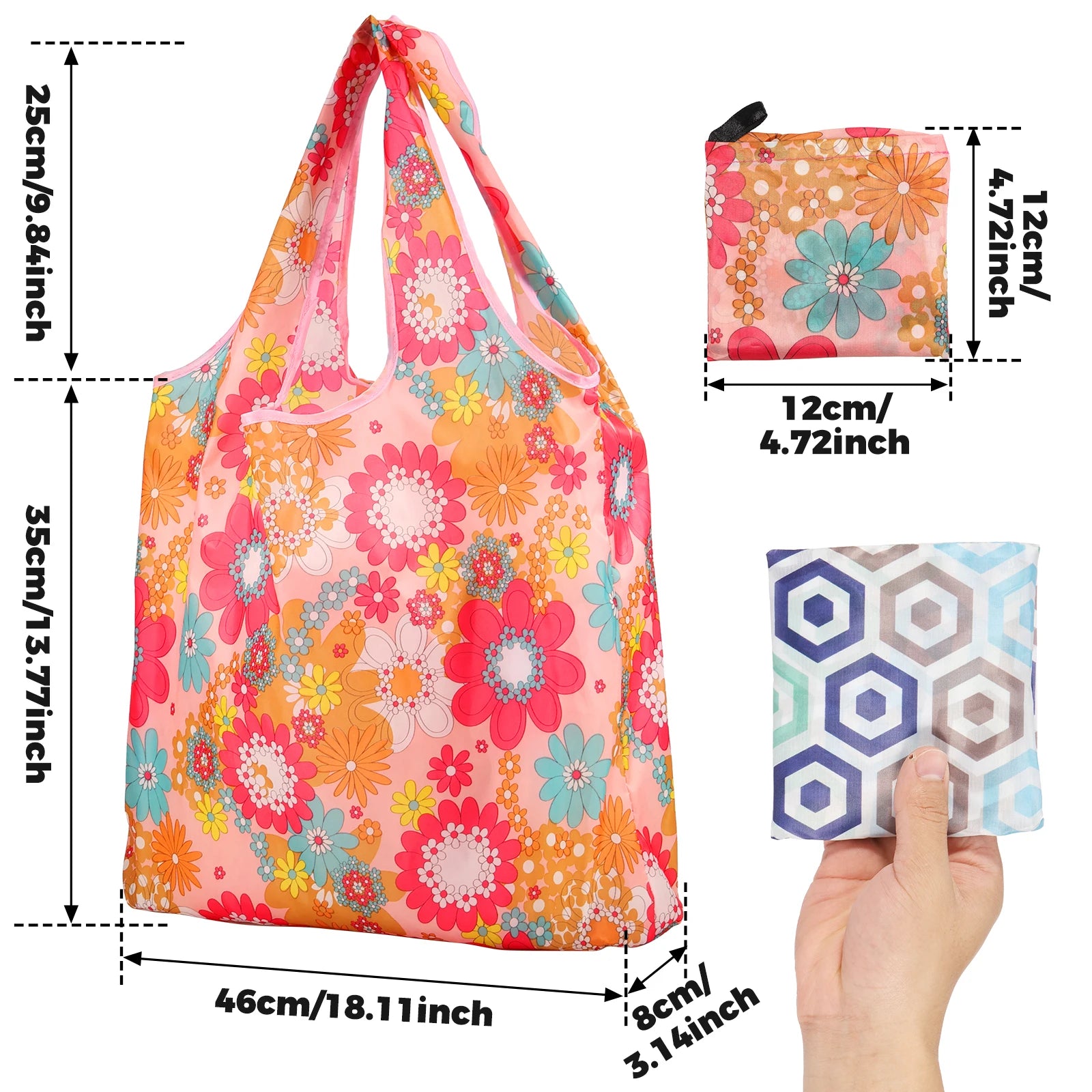 10Pcs Reusable Grocery Bags Polyester Foldable Shopping Bags Large Capacity Grocery Tote Bags Eco-Friendly and Durable Handbag