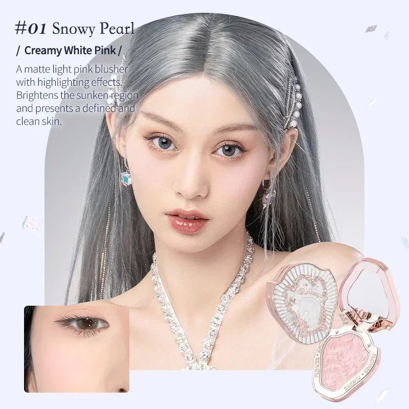 Blushimmer Flower Knows Strawberry Rococo embossed blush powder, smooth long-lasting pink face blusher for enhancing makeup look