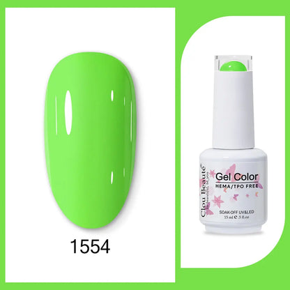 Blushimmer Clou Beaute 15ml neon gel nail polish with red, black, white, green colors and velvet top coat for semi-permanent manicures