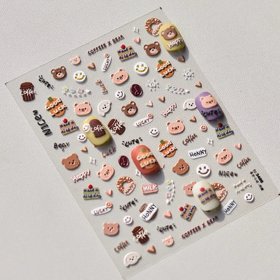 Brown Japanese Kawaii bear nail art sticker from Blushimmer, self-adhesive cartoon animal decal for DIY nail decoration.