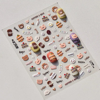 Brown Japanese Kawaii bear nail art sticker from Blushimmer, self-adhesive cartoon animal decal for DIY nail decoration.