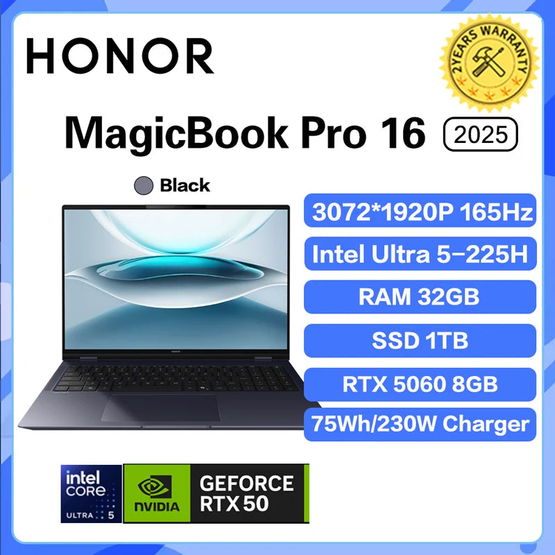 2025 Honor MagicBook Pro 16 Laptop Ultra5 225H/Ultra9 285H 24G/32G 1T 3.1K 165Hz Honor Laptop Notebook Ultrabook Game Computer