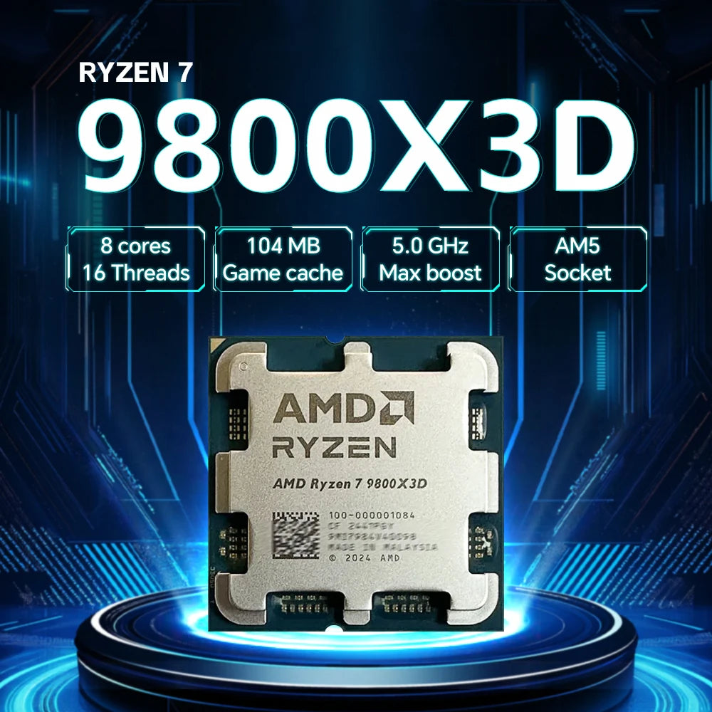 AMD Ryzen 7 9800X3D 4.7GHz Processor 120W L3=96M 8-Core 16-Thread NEW Socket AM5 4NM DDR5 R7 9800X3D but No Fan