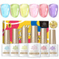 Six-piece BORN PRETTY Crystal Amber Gel Nail Polish set with jelly pink and nude shades for semi-permanent UV and LED manicures.