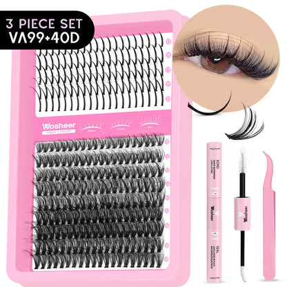 Blushimmer WOSHEER Lash Clusters Kit with spiky eyelash extension clusters, perfect for DIY volume lash looks