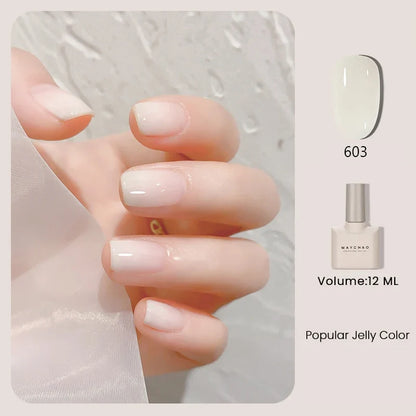 Blushimmer MAYCHAO 12ml jelly gel nail polish semi-permanent top coat applied on long-lasting UV LED gel manicure.