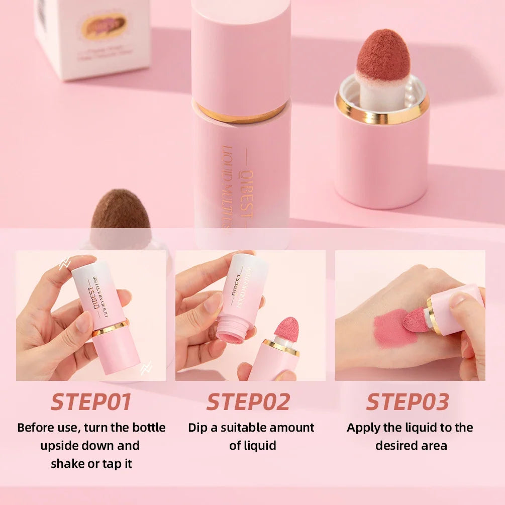 Blushimmer QIBEST matte liquid face blusher and highlighter stick with smooth application for cheeks, eyes, and contouring.