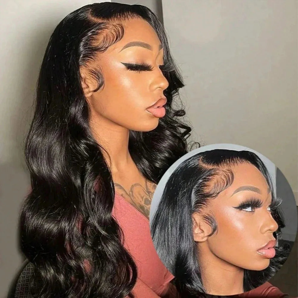 Selvanelle 250% density glueless body wave human hair wig with HD lace frontal, pre-plucked, curly texture, 13x4 and 13x6 lace fronts