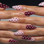 Blushimmer 24-piece wine red almond press-on nails with cartoon rabbit, bowknot, plaid, pearl designs, French style for girls