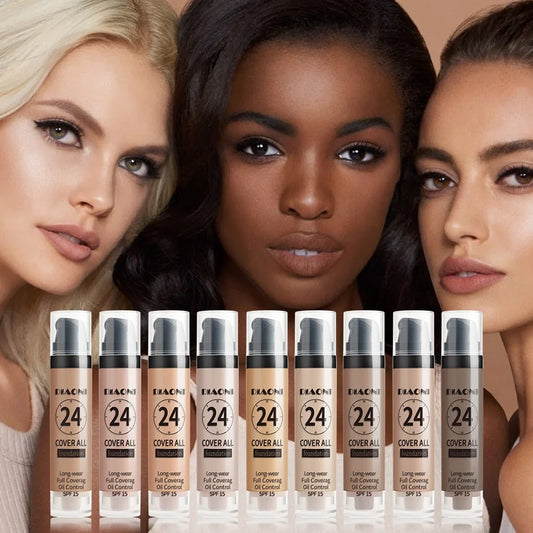 Blushimmer professional 9-color waterproof liquid foundation and concealer set with natural matte finish and 24-hour durability.