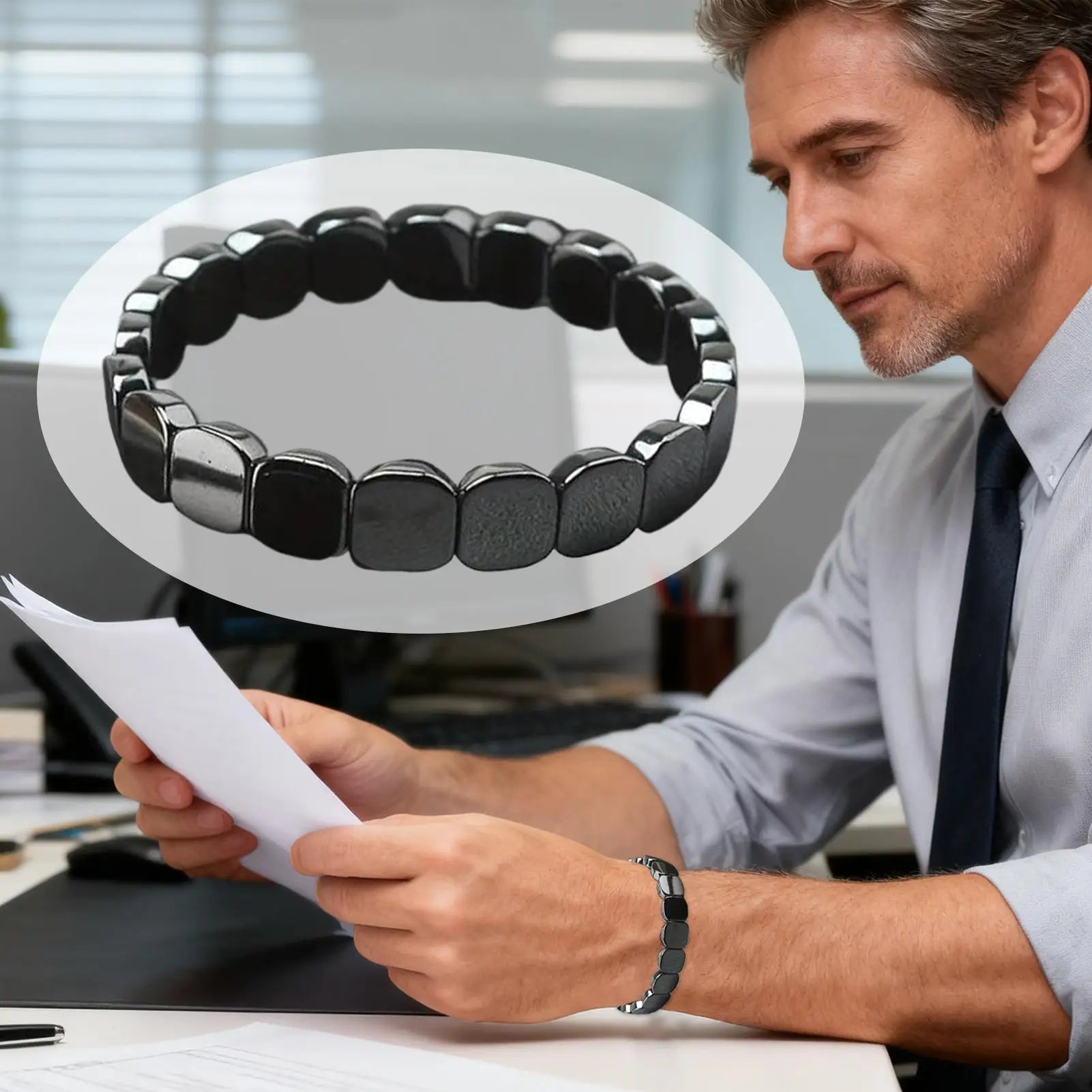 19cm Hematite Bracelet  Fashionable Natural Hematite Stone Bracelet for Men for Father Husband Boyfriend Jewelry Gifts Wristband