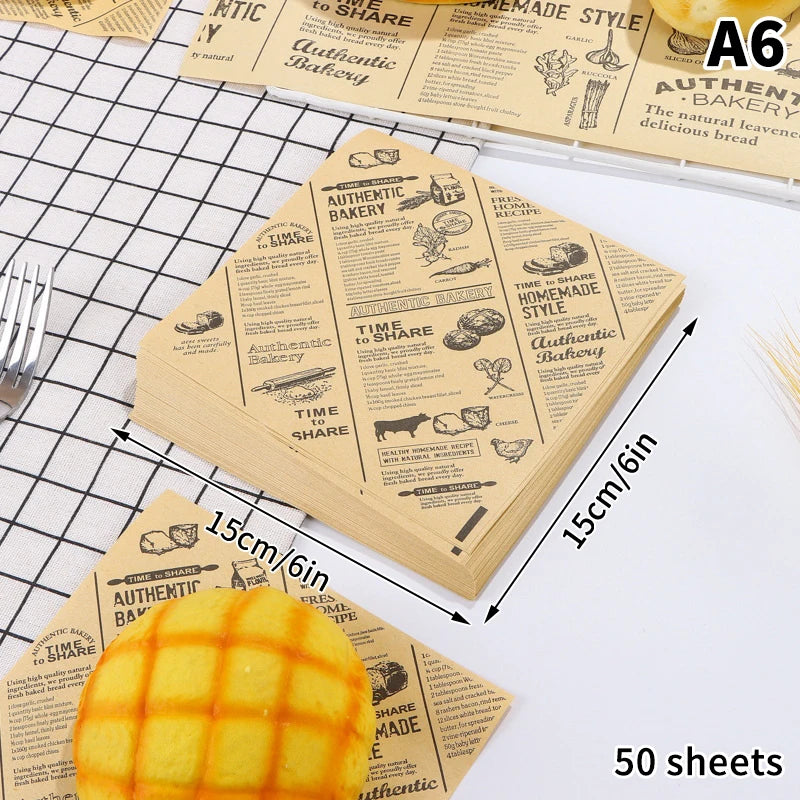 10/20/50Sheets Food Wrapping Paper Newspaper Design Sandwich Burger Fries Fried Food Wrapping Paper Plate Mat Oil Waxed Paper