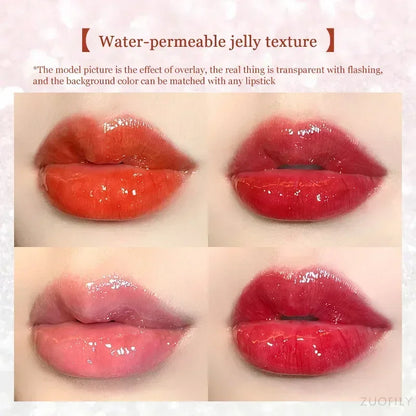 Blushimmer transparent glass lip gloss with water-inspired shine, long-lasting liquid lipstick and lip oil for glossy lips.