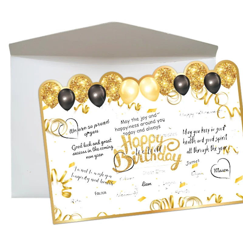 New Happy Birthday Black Gold Giant Birthday Guestbook Message Commemorative Card