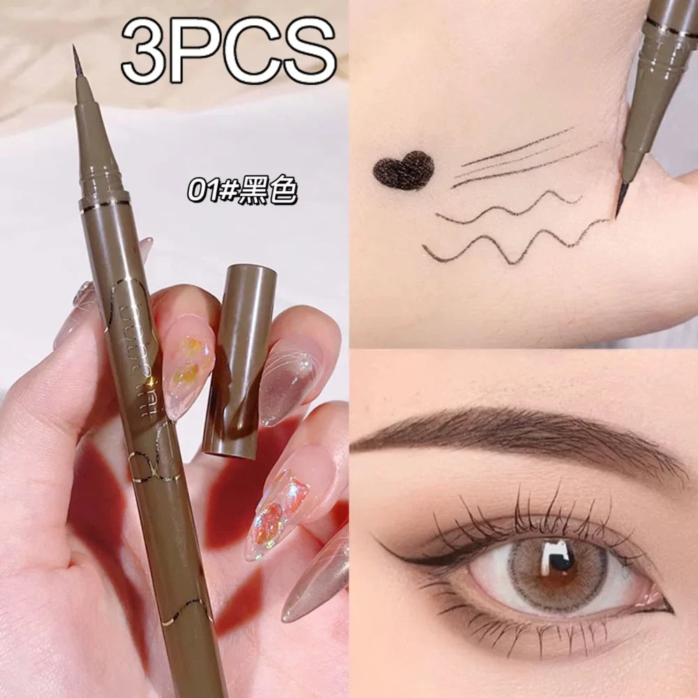 Blushimmer Slim Waterproof Brown Liquid Eyeliner Pen with precise tip, long-lasting, sweat-proof, and non-smudging for a natural eye look.