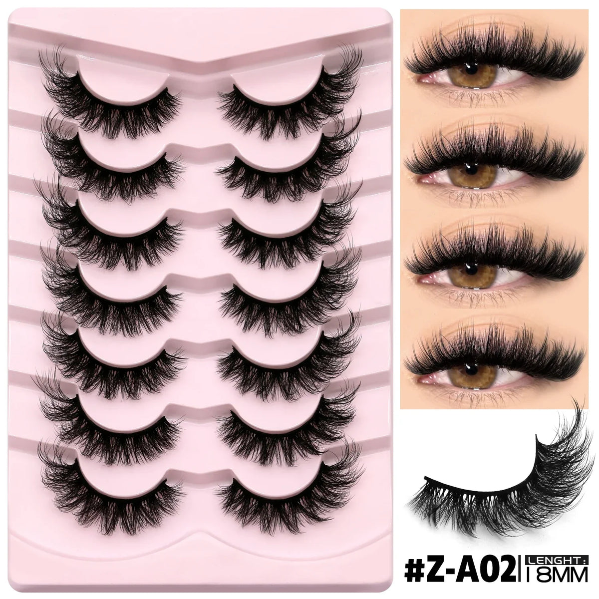 GROINNEYA 3D Mink Lashes Cat Eyelashes Fluffy Wispy Volume Lashes Natural Feathery Effect Lightweight Flexible Band Fake Lashes