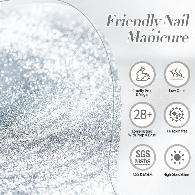 Silver shining reflective cat magnetic gel nail polish by Blushimmer, with crystal glitter finish, soak-off UV LED gel nail art.