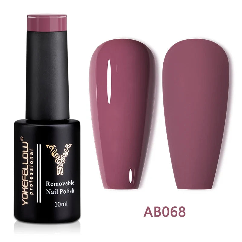 YOKEFELLOW 10ml translucent pink gel nail polish by Blushimmer, showing a smooth, glossy soak-off UV gel with long-lasting finish.