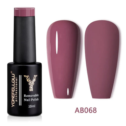 YOKEFELLOW 10ml translucent pink gel nail polish by Blushimmer, showing a smooth, glossy soak-off UV gel with long-lasting finish.