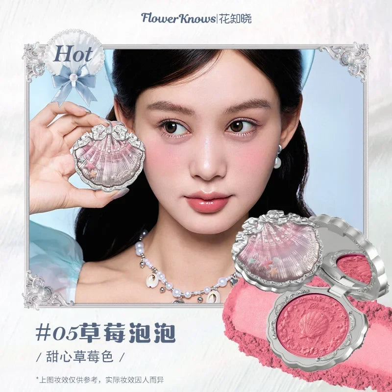 Blushimmer Flower Knows Strawberry Rococo series embossed blush powder, smooth face makeup with long-lasting pink color