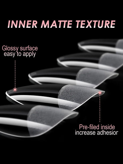 Set of 100/600 short almond-shaped soft gel nail tips from Blushimmer, full cover false nails for acrylic and press-on manicures.