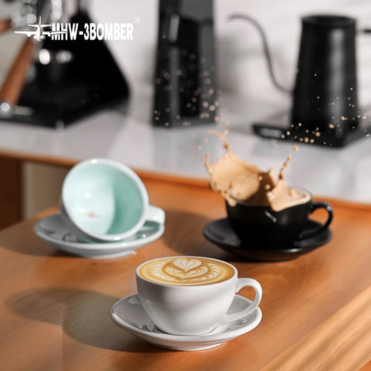 MHW-3BOMBER Coffee Cups Classic Latte Art Cups with Saucer 280ml Tea Cup Ceramic Espresso Mug Kitchen Bar Coffee Accessories