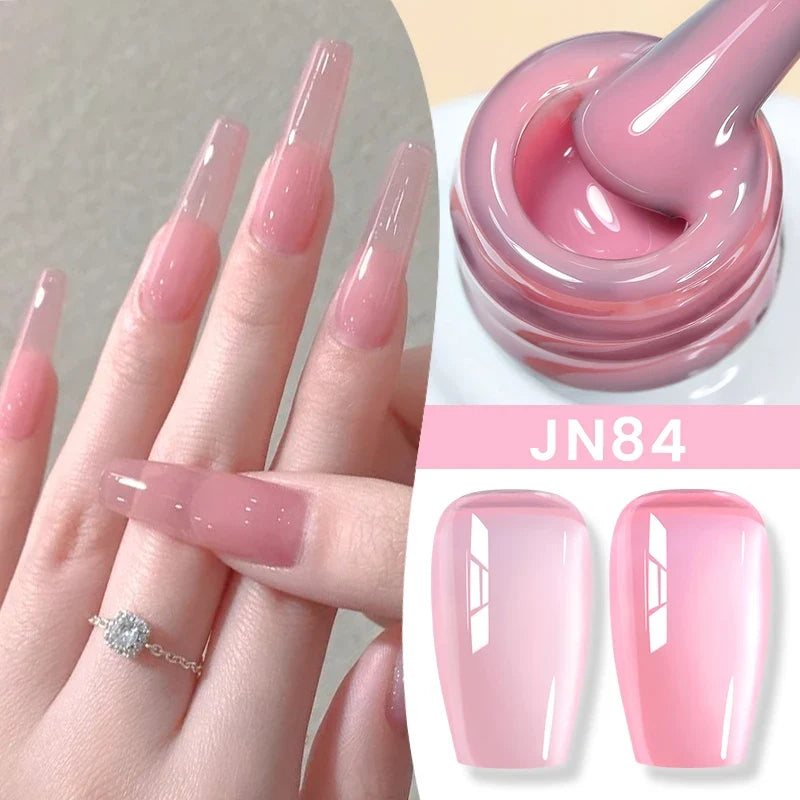 Blushimmer Born Pretty Jelly Nude gel nail polish in light pink peach color, 10ml translucent UV cure gel for nail art DIY at home