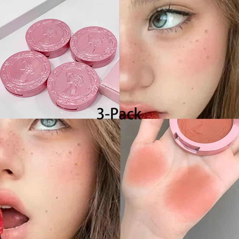 Blushimmer 3D relief blush cream in natural blush color, with delicate, low-saturation female makeup held in a soft, tender finish