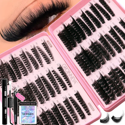 Blushimmer GROINNEYA Lash Clusters Kit with wispy eyelash clusters, lash bond, and seal for DIY at-home eyelash extension application
