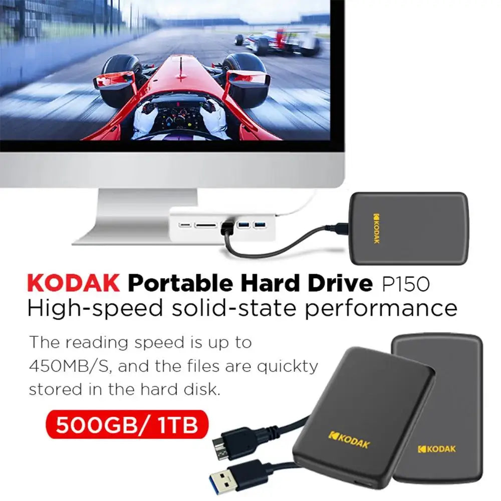 Kodak Portable External Hard Drive P150 500GB/1TB USB 3.0 External Hard Drive for Secure Storage and Backup Portable Storage