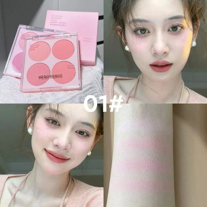 Blushimmer 4-color blush powder set with warm matte cheek shades for face makeup and facial beauty cosmetic application.