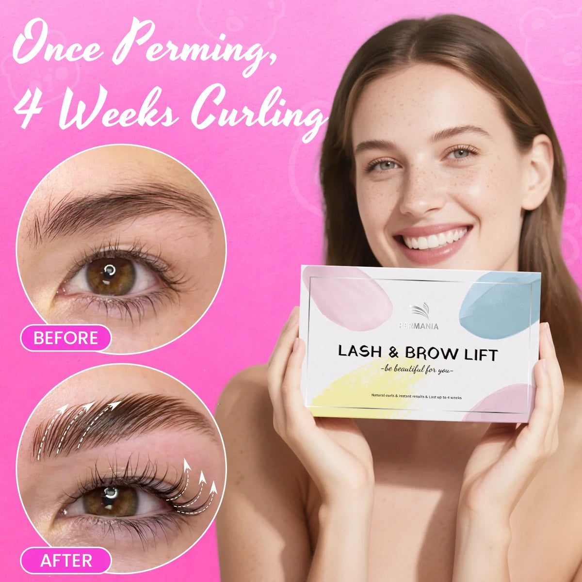 Blushimmer Permania Lash Lift and Brow Lamination Kit with various tools and solutions for professional eyelash and brow treatment.