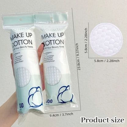 Set of 100 or 200 Blushimmer cotton facial pads, soft and breathable, double-sided for gentle makeup removal and daily cleansing.